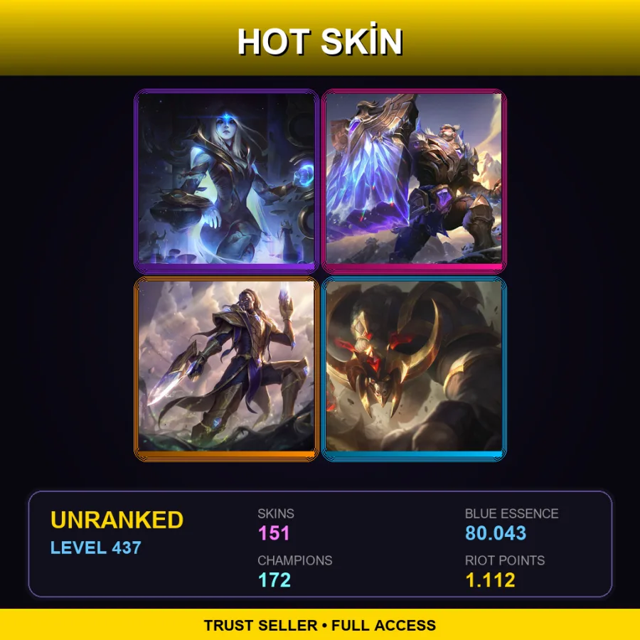 EUNE | Lv437 | Unranked | 151 Skin | 172 Champ — LoL account