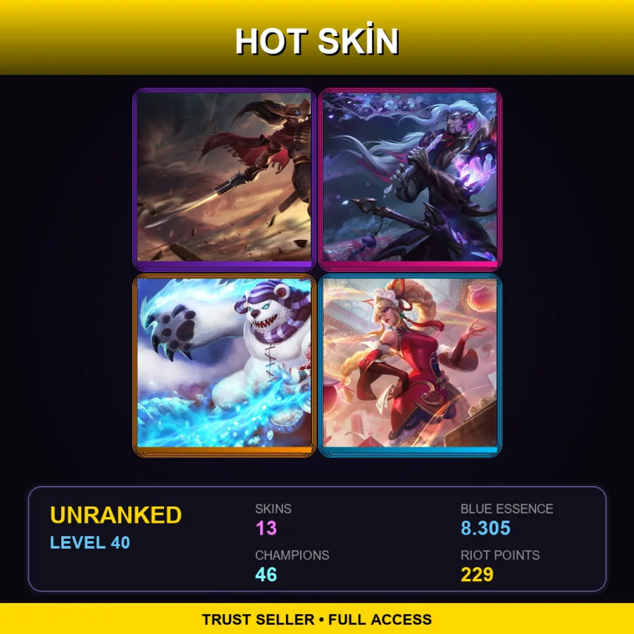 NA | Lv40 | Unranked | 13 Skin | 46 Champ