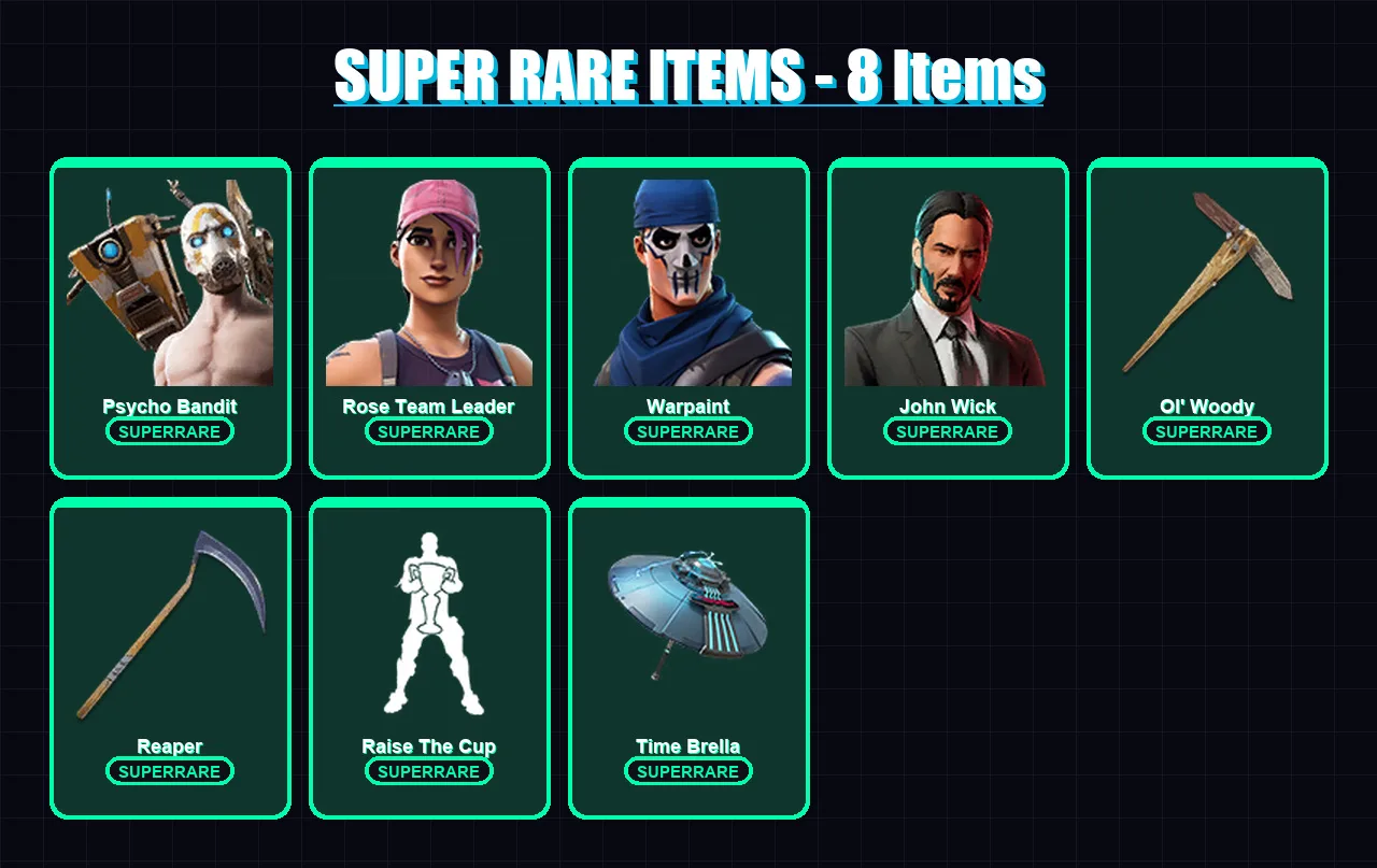 [PS4/PS5/PC] | Psycho Bandit | Rose Team Leader | Warpaint | John Wick | Ruin | 125 skin | 154 pickaxe | 132 emote | 125 glider | Lv2580