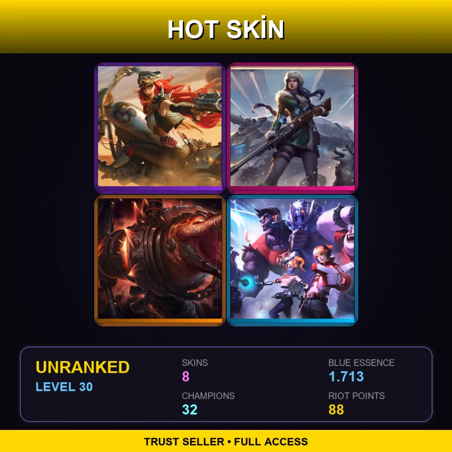 NA | Lv30 | Unranked | 8 Skin | 32 Champ — LoL account