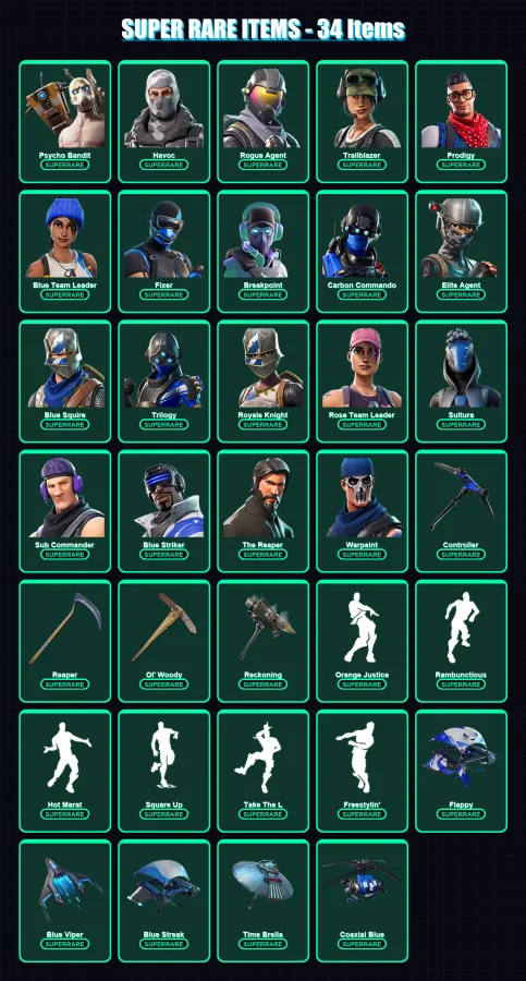 [PC/XBOX/PSN] | Psycho Bandit | Havoc | Rogue Agent | Trailblazer | Prodigy | 312 skin | 248 pickaxe | 212 emote | 196 glider | Lv2411