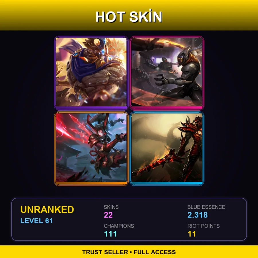 SG | Lv61 | Unranked | 22 Skin | 111 Champ — LoL account