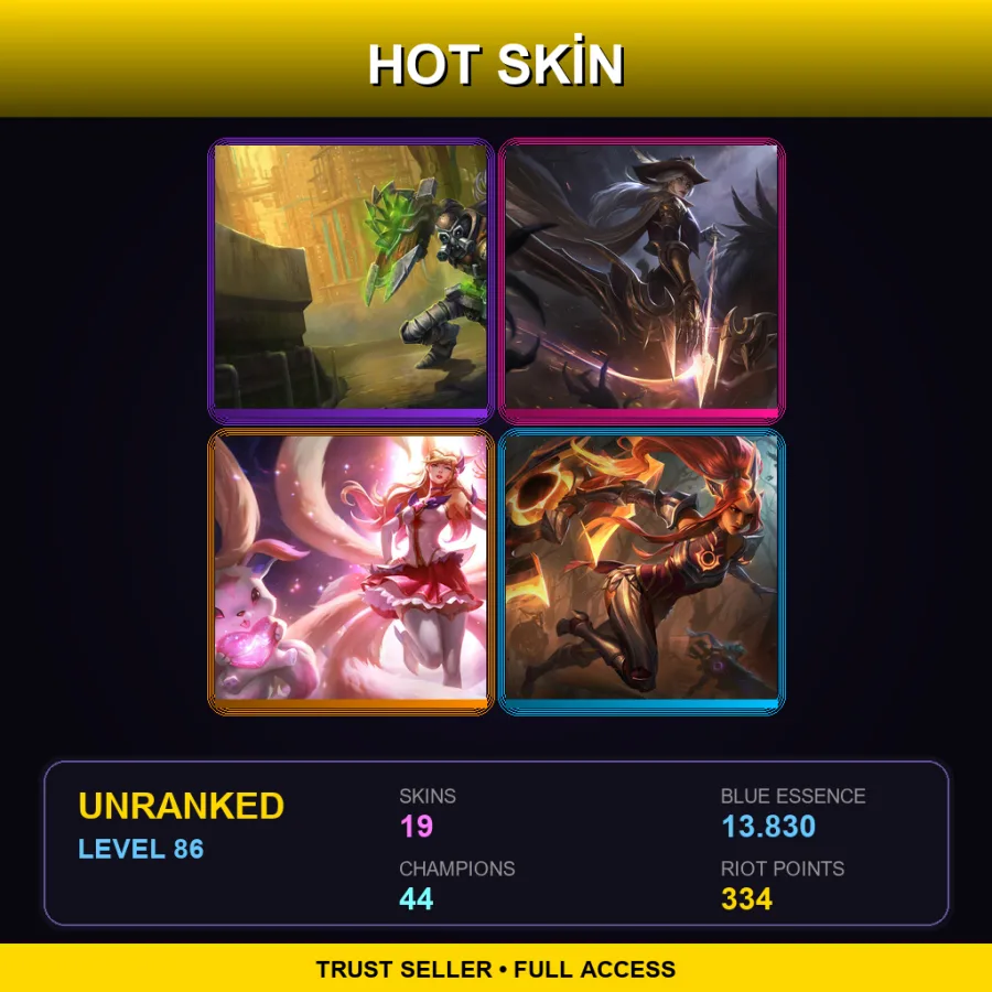 EUNE | Lv86 | Unranked | 19 Skin | 44 Champ — LoL account