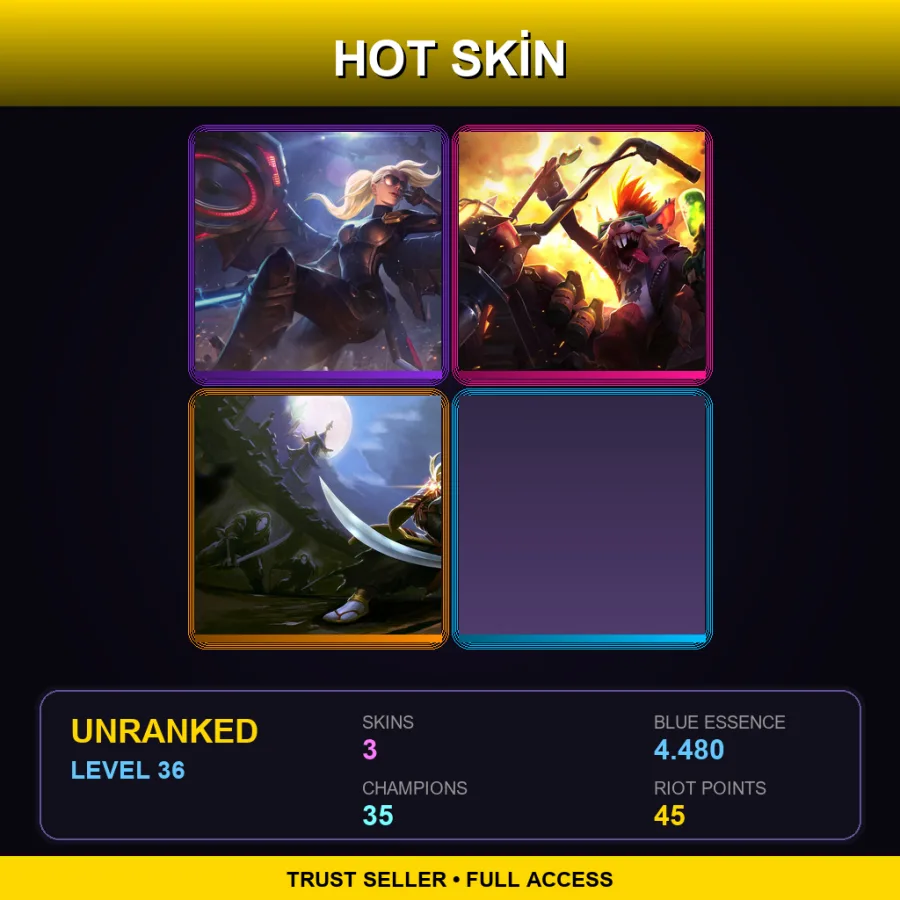 EUW | Lv36 | Unranked | 3 Skin | 35 Champ — LoL account