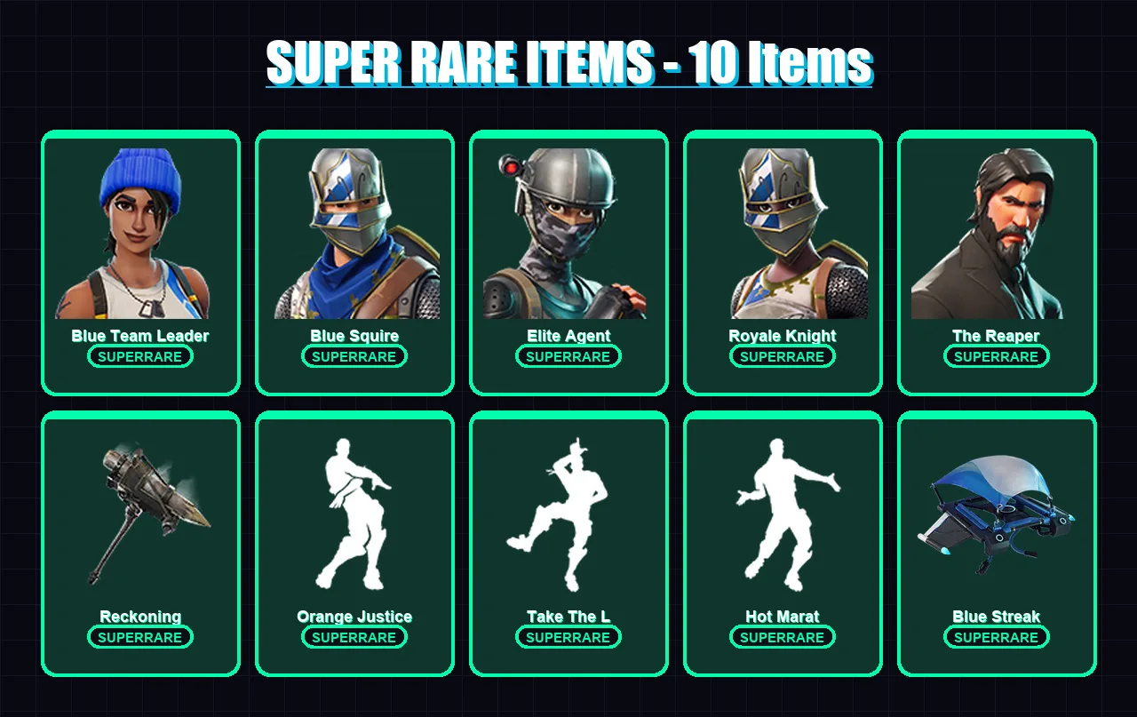 [PS4/PS5/XBOX/PC] | Blue Team Leader | Blue Squire | Elite Agent | Royale Knight | The Reaper | 40 skin | 33 pickaxe | 47 emote | 40 glider | Lv693
