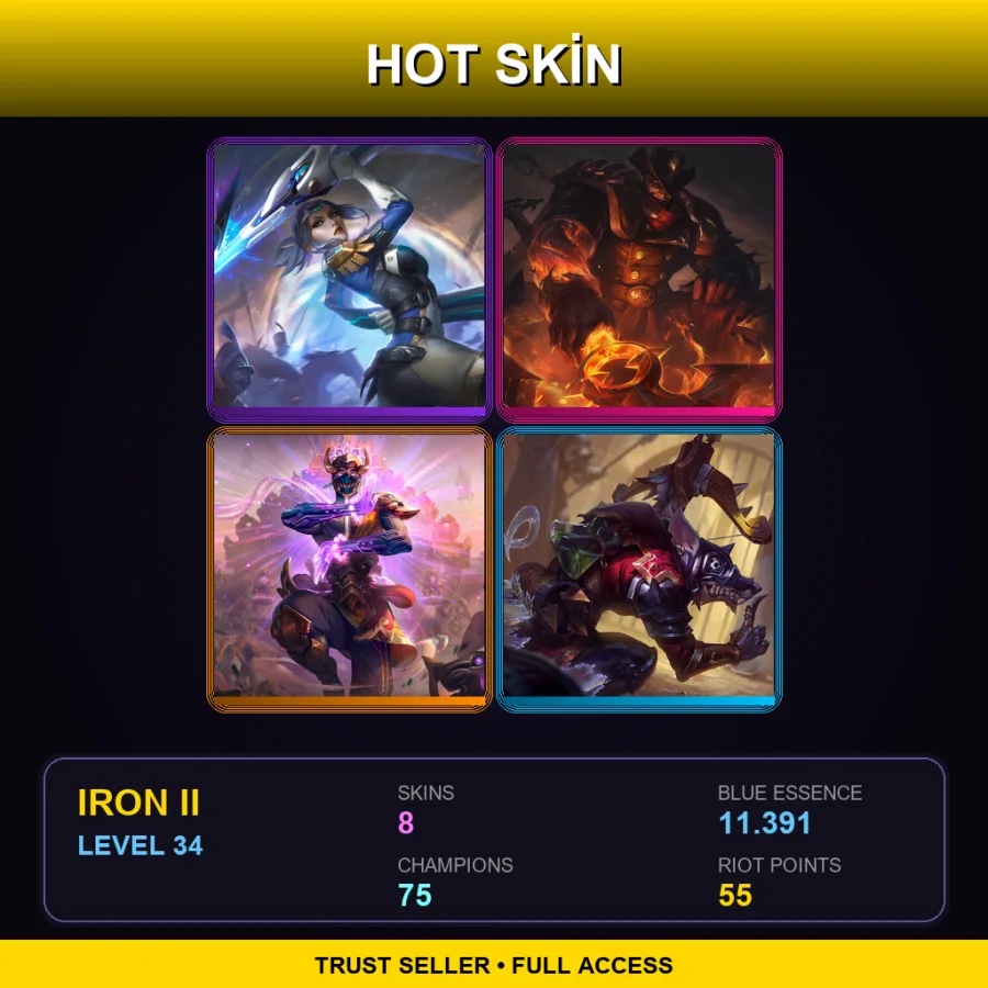 EUW | Lv34 | Iron II | 8 Skin | 75 Champ — LoL account