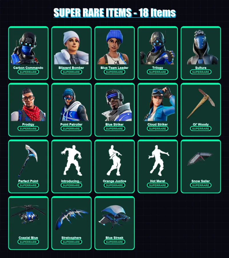 [PC/XBOX] | Carbon Commando | Blizzard Bomber | Blue Team Leader | Trilogy | Sultura | 40 skin | 75 pickaxe | 78 emote | 70 glider | Lv1535