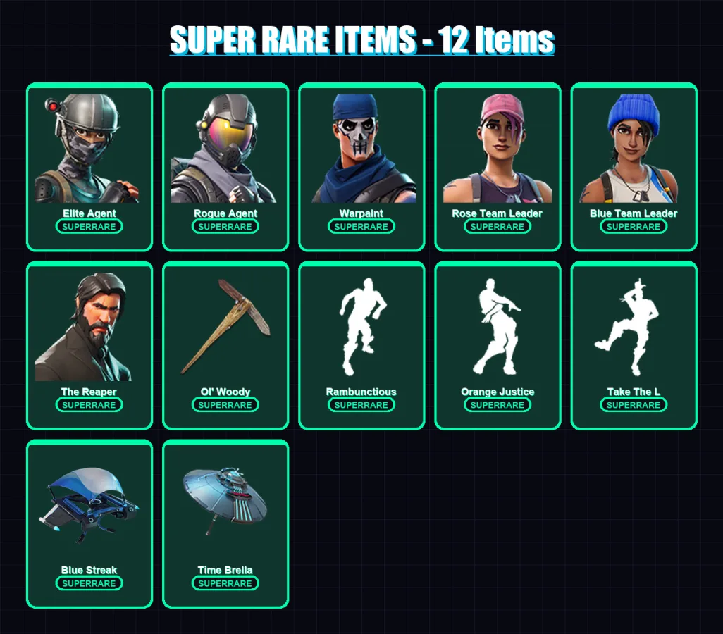 [PC] | Elite Agent | Rogue Agent | Warpaint | Rose Team Leader | Blue Team Leader | 121 skin | 141 pickaxe | 125 emote | 117 glider | Lv2187