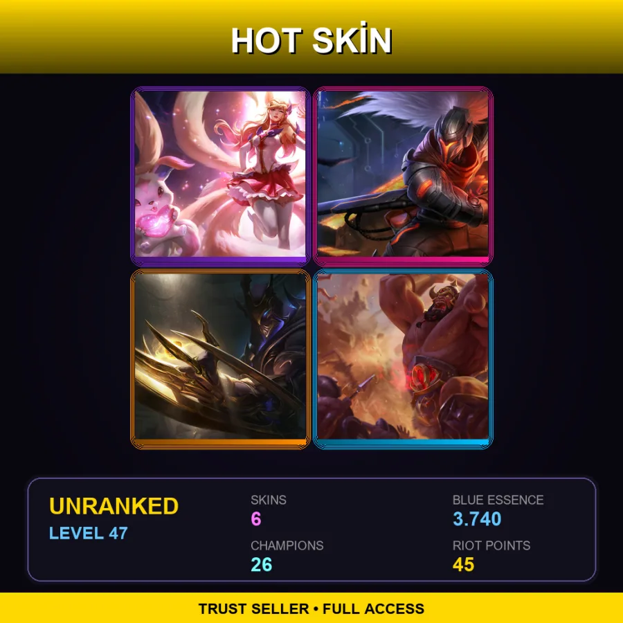 TR | Lv47 | Unranked | 6 Skin | 26 Champ — LoL account