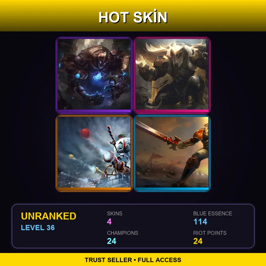 EUW | Lv36 | Unranked | 4 Skin | 24 Champ — LoL account