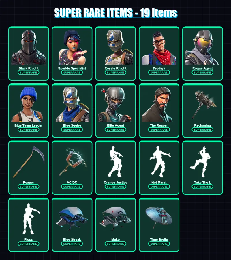 [PC] | Black Knight | Sparkle Specialist | Royale Knight | Prodigy | Rogue Agent | 102 skin | 81 pickaxe | 87 emote | 89 glider | Lv1470