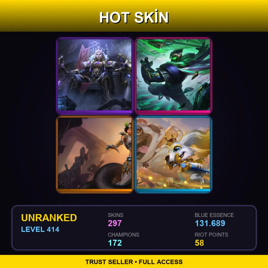 LAN | Lv414 | Unranked | 297 Skin | 172 Champ
