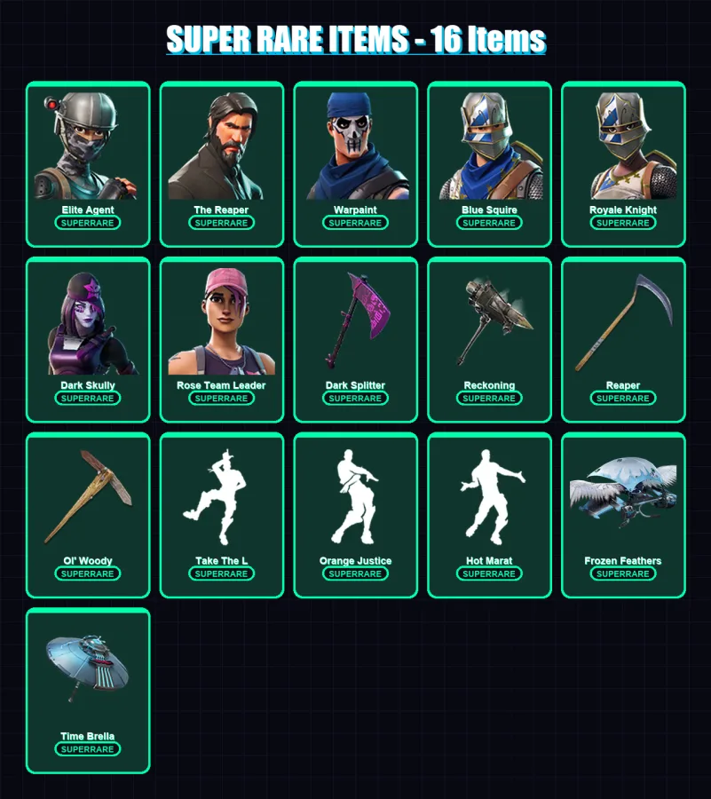 [PC/XBOX/PSN] | Elite Agent | The Reaper | Warpaint | Blue Squire | Royale Knight | 124 skin | 137 pickaxe | 115 emote | 128 glider | Lv1465