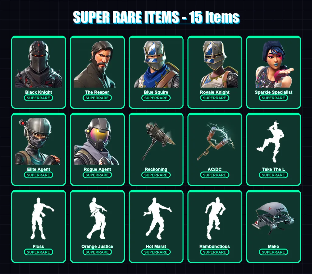 [PC/XBOX/PSN] | Black Knight | The Reaper | Blue Squire | Royale Knight | Sparkle Specialist | 86 skin | 56 pickaxe | 102 emote | 78 glider | Lv1225