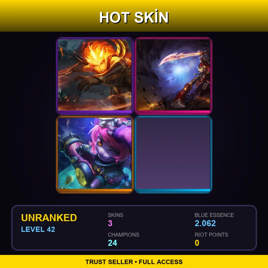 EUNE | Lv42 | Unranked | 3 Skin | 24 Champ — LoL account