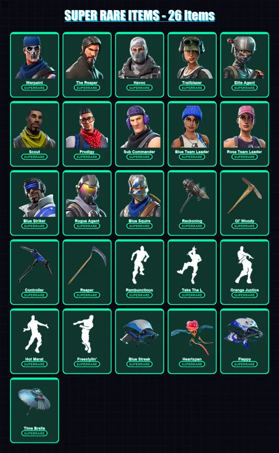 [PS4/PS5/XBOX/PC] | Warpaint | The Reaper | Havoc | Trailblazer | Elite Agent | 144 skin | 102 pickaxe | 96 emote | 72 glider | Lv848