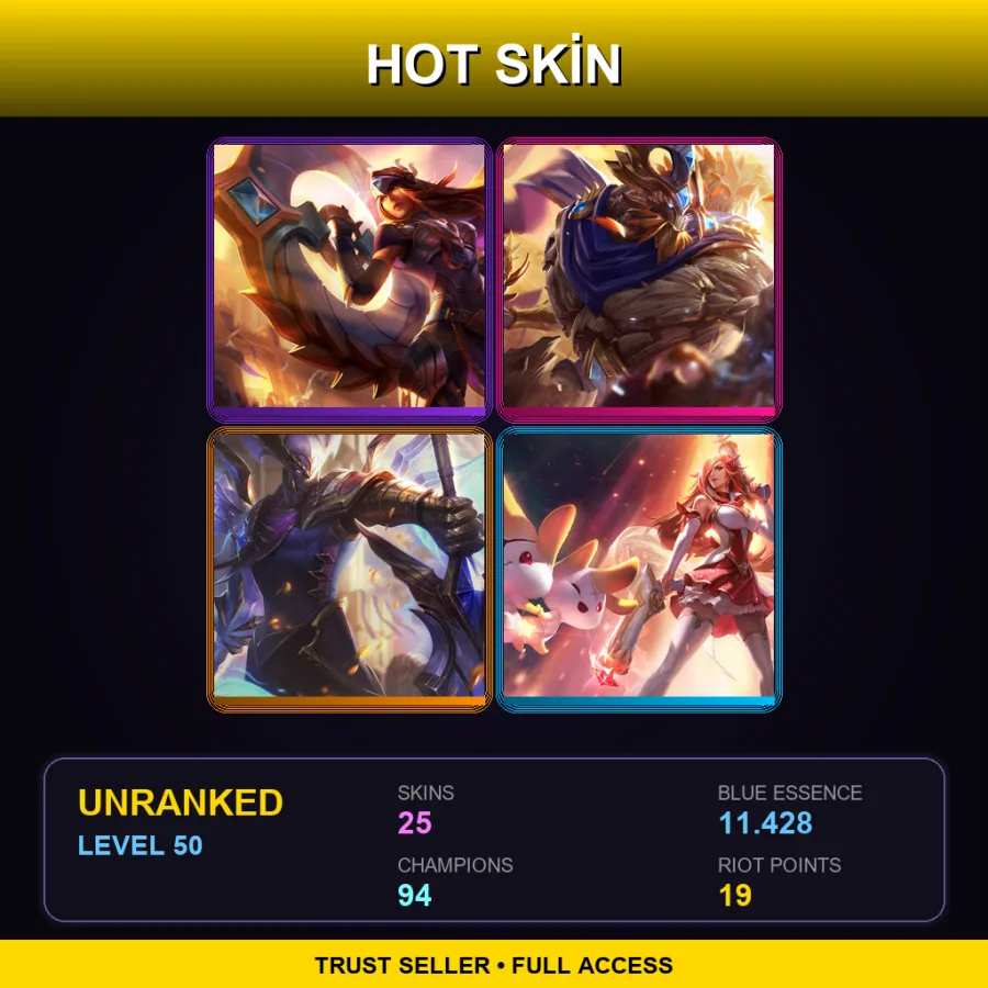 VN | Lv50 | Unranked | 25 Skin | 94 Champ — LoL account