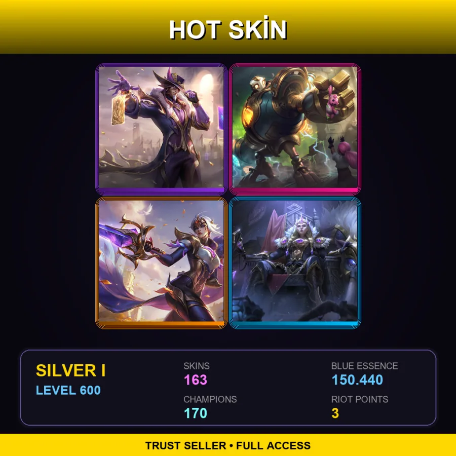 BR | Lv600 | Silver I | 163 Skin | 170 Champ — LoL account