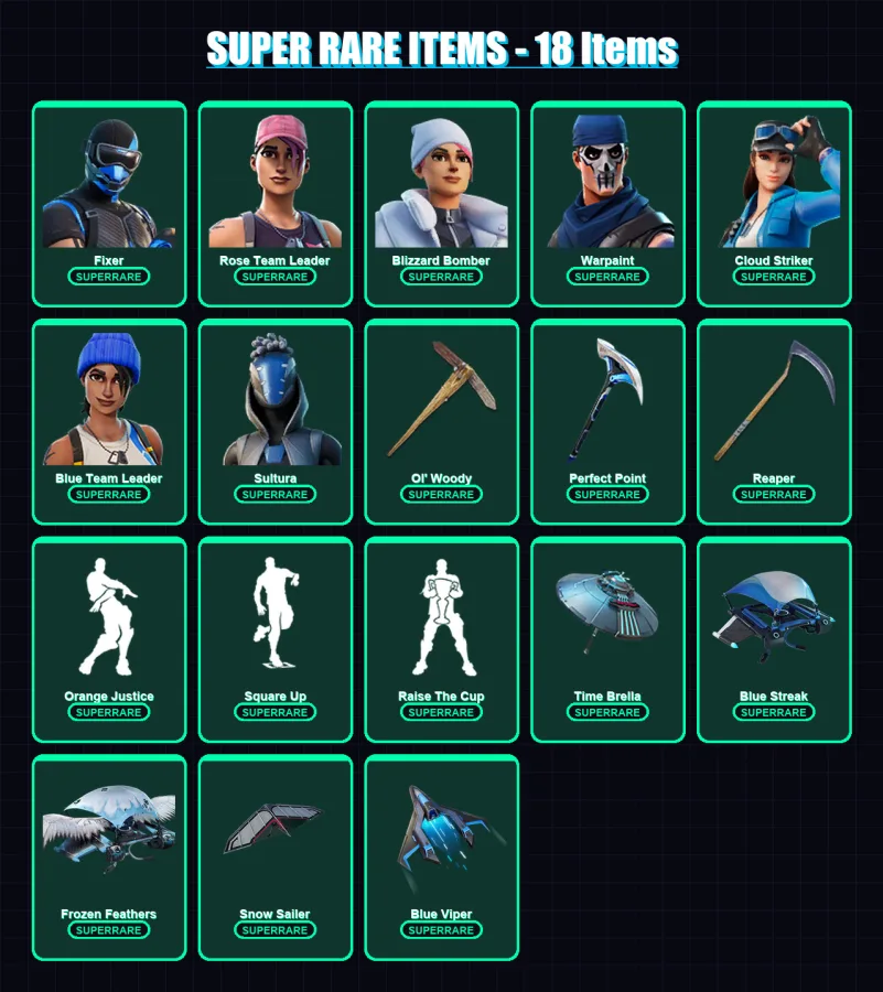 [PS4/PS5/XBOX/PC] | Fixer | Rose Team Leader | Blizzard Bomber | Warpaint | Cloud Striker | 156 skin | 191 pickaxe | 187 emote | 163 glider | Lv2104