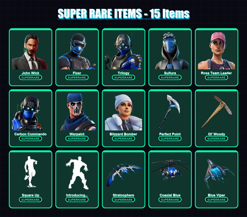 [PC] | John Wick | Fixer | Trilogy | Sultura | Rose Team Leader | 84 skin | 71 pickaxe | 61 emote | 67 glider | Lv766