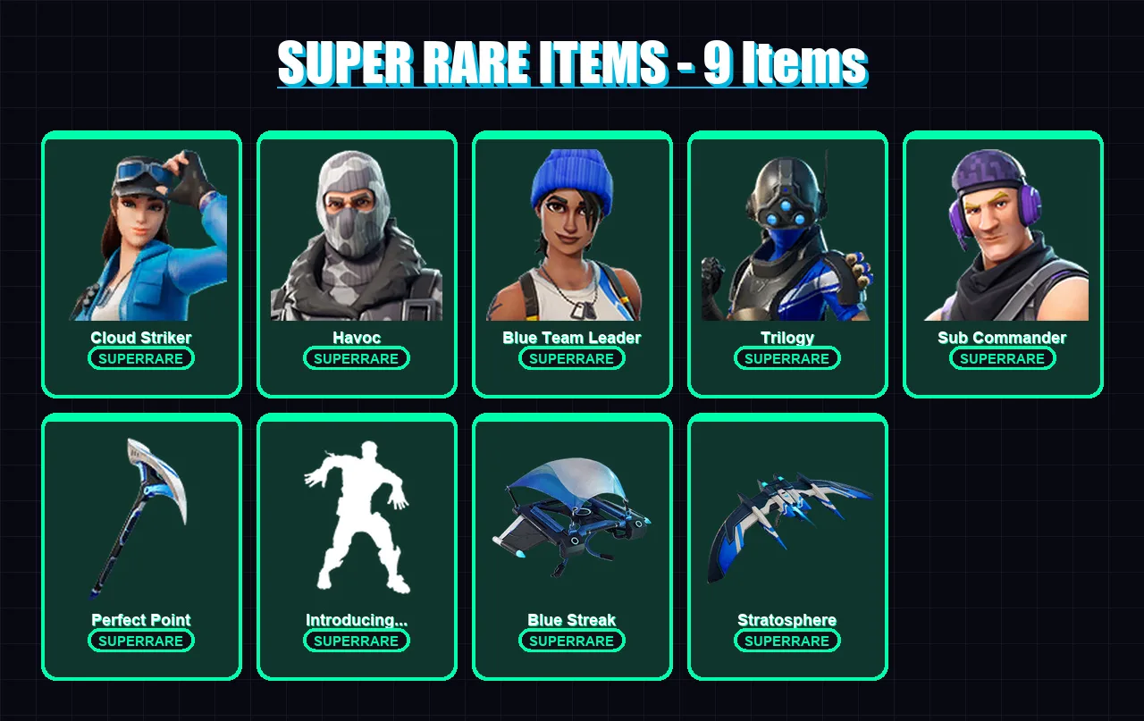 [PC/XBOX/PSN] | Cloud Striker | Havoc | Blue Team Leader | Trilogy | Sub Commander | 31 skin | 34 pickaxe | 39 emote | 36 glider | Lv449