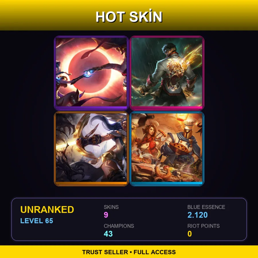 LAN | Lv65 | Unranked | 9 Skin | 43 Champ — LoL account