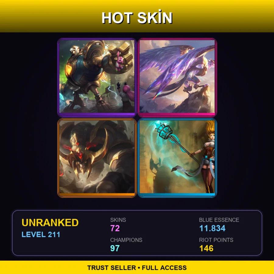 LAS | Lv211 | Unranked | 72 Skin | 97 Champ — LoL account