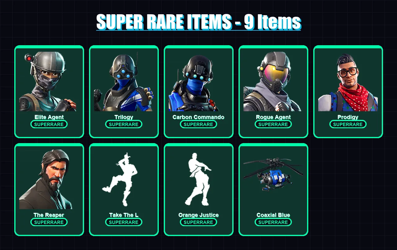 [PC/XBOX/PSN] | Elite Agent | Trilogy | Carbon Commando | Rogue Agent | Prodigy | 23 skin | 27 pickaxe | 30 emote | 24 glider | Lv394