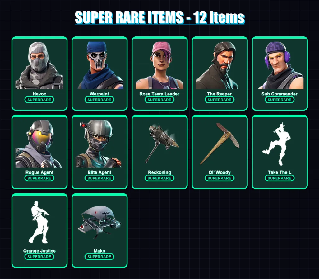 [PC/XBOX/PSN] | Havoc | Warpaint | Rose Team Leader | The Reaper | Sub Commander | 58 skin | 49 pickaxe | 47 emote | 61 glider | Lv718 — Fortnite account