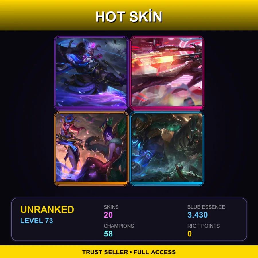 LAN | Lv73 | Unranked | 20 Skin | 58 Champ — LoL account