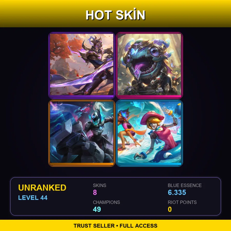 OCE | Lv44 | Unranked | 8 Skin | 49 Champ — LoL account