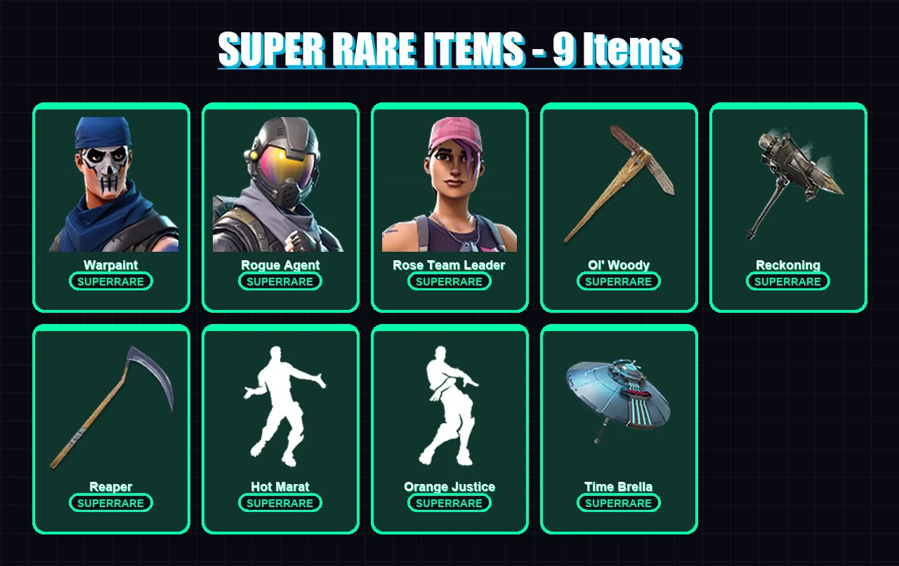 [PS4/PS5/XBOX/PC] | Warpaint | Rogue Agent | Rose Team Leader | Drift | Eternal Knight | 96 skin | 126 pickaxe | 115 emote | 116 glider | Lv1838