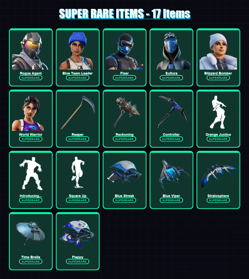 [PS4/PS5/PC] | Rogue Agent | Blue Team Leader | Fixer | Sultura | Blizzard Bomber | 130 skin | 156 pickaxe | 121 emote | 141 glider | Lv1929
