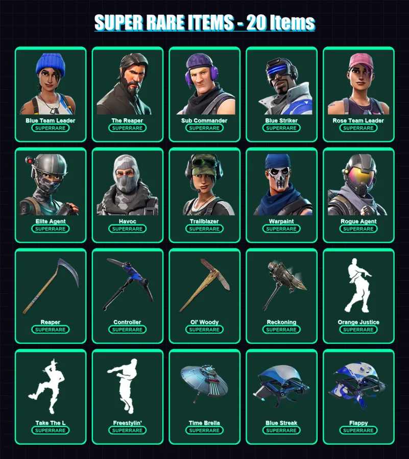 [PC/XBOX] | Blue Team Leader | The Reaper | Sub Commander | Blue Striker | Rose Team Leader | 136 skin | 83 pickaxe | 92 emote | 74 glider | Lv975 — Fortnite account