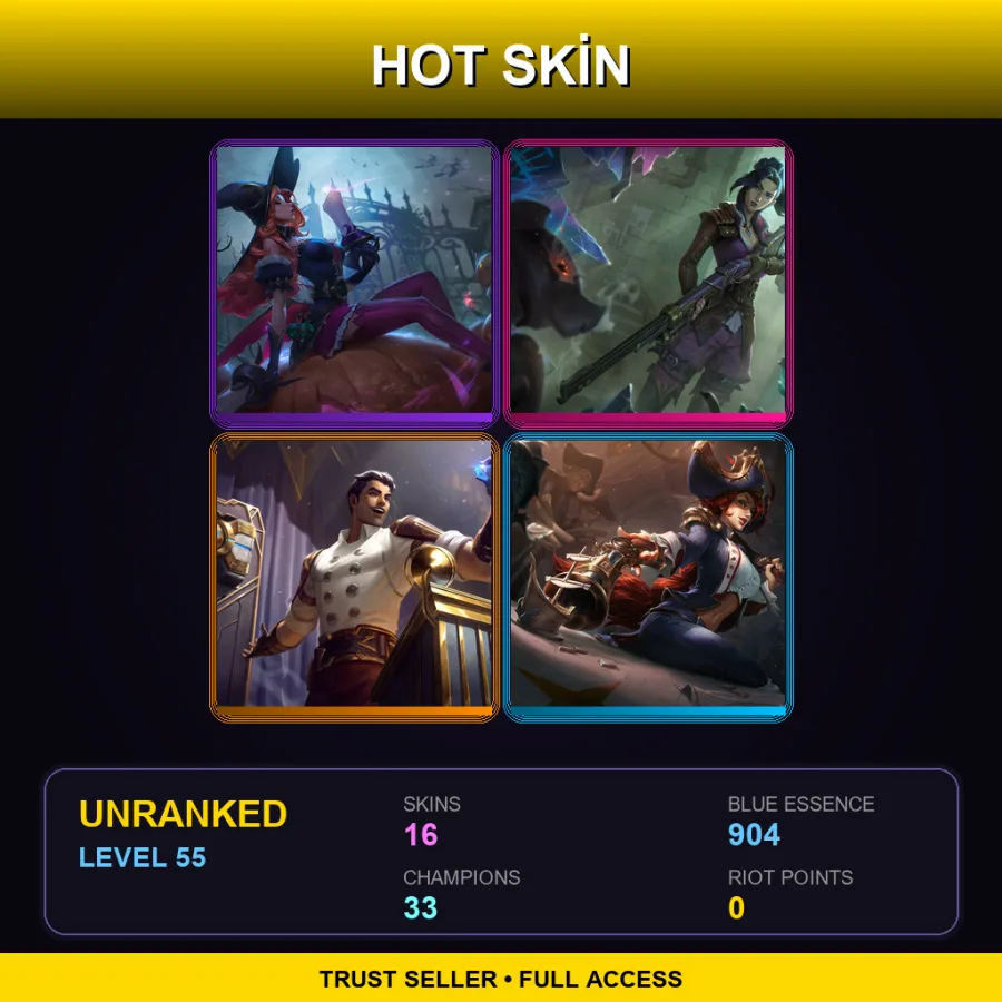 LAN | Lv55 | Unranked | 16 Skin | 33 Champ