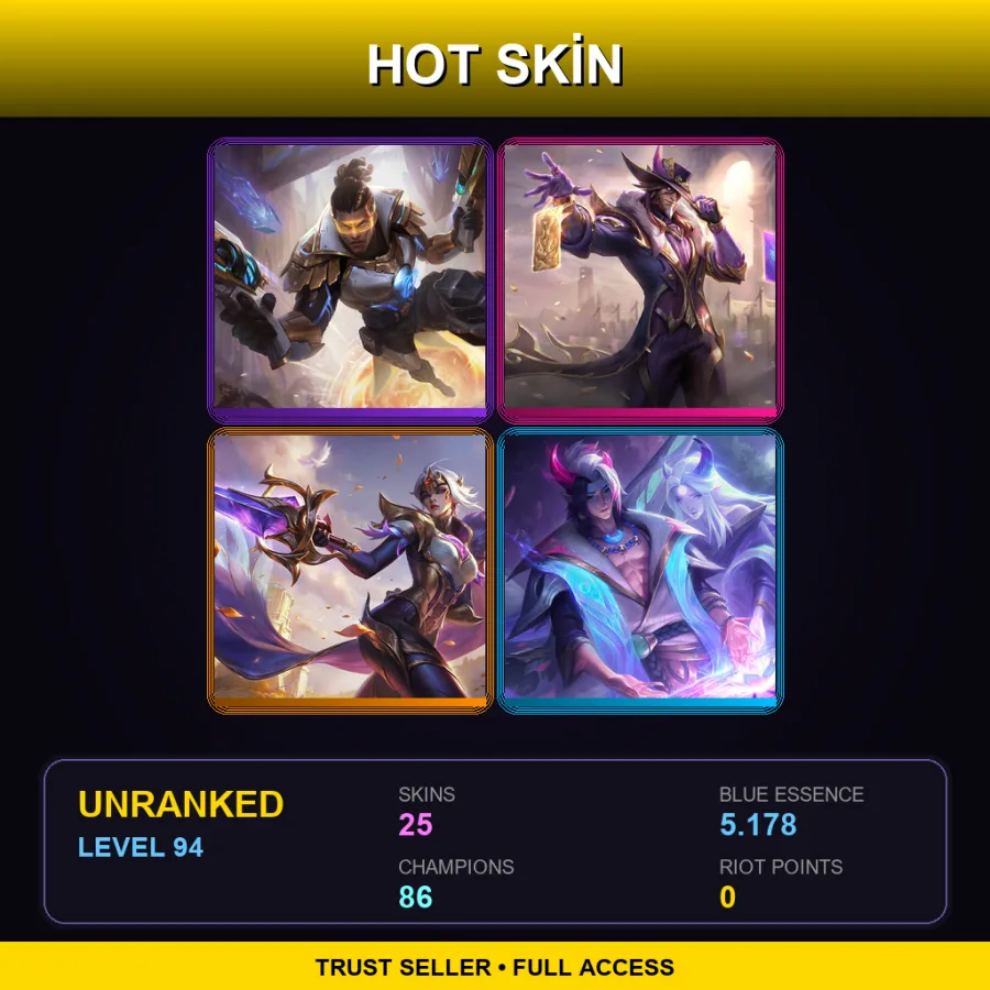 EUNE | Lv94 | Unranked | 25 Skin | 86 Champ — LoL account