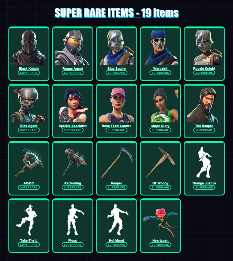 [PC/PSN] | Black Knight | Rogue Agent | Blue Squire | Warpaint | Royale Knight | 157 skin | 144 pickaxe | 117 emote | 130 glider | Lv1587