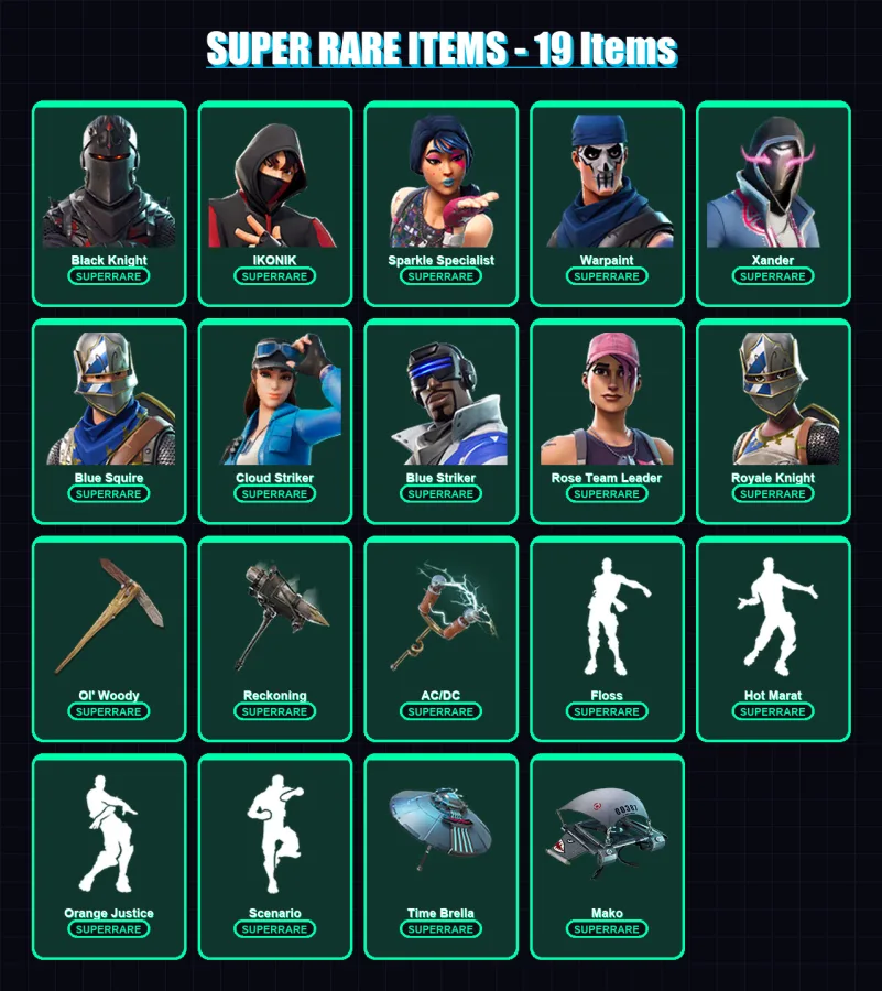 [PS4/PS5/XBOX/PC] | Black Knight | IKONIK | Sparkle Specialist | Warpaint | Xander | 105 skin | 108 pickaxe | 142 emote | 114 glider | Lv2309