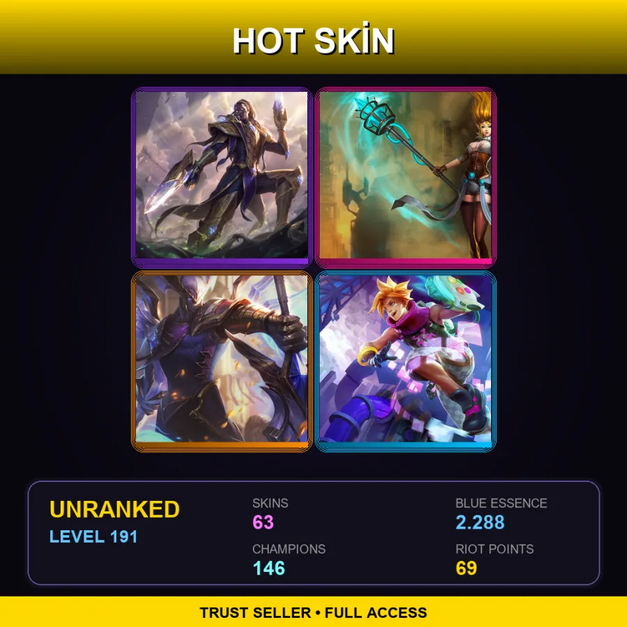 SG | Lv191 | Unranked | 63 Skin | 146 Champ — LoL account