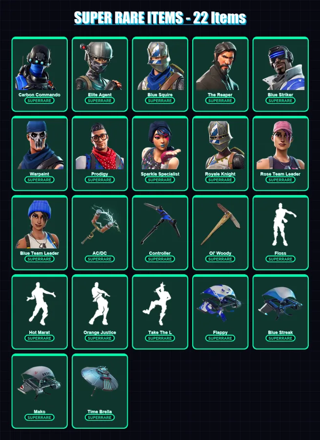 [PS4/PS5/XBOX/PC] | Carbon Commando | Elite Agent | Blue Squire | The Reaper | Blue Striker | 53 skin | 46 pickaxe | 69 emote | 65 glider | Lv1080 — Fortnite account