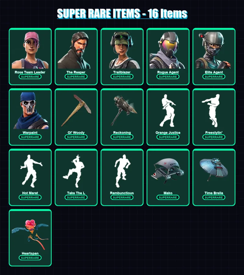 [PC/XBOX/PSN] | Rose Team Leader | The Reaper | Trailblazer | Rogue Agent | Elite Agent | 158 skin | 145 pickaxe | 172 emote | 123 glider | Lv1679
