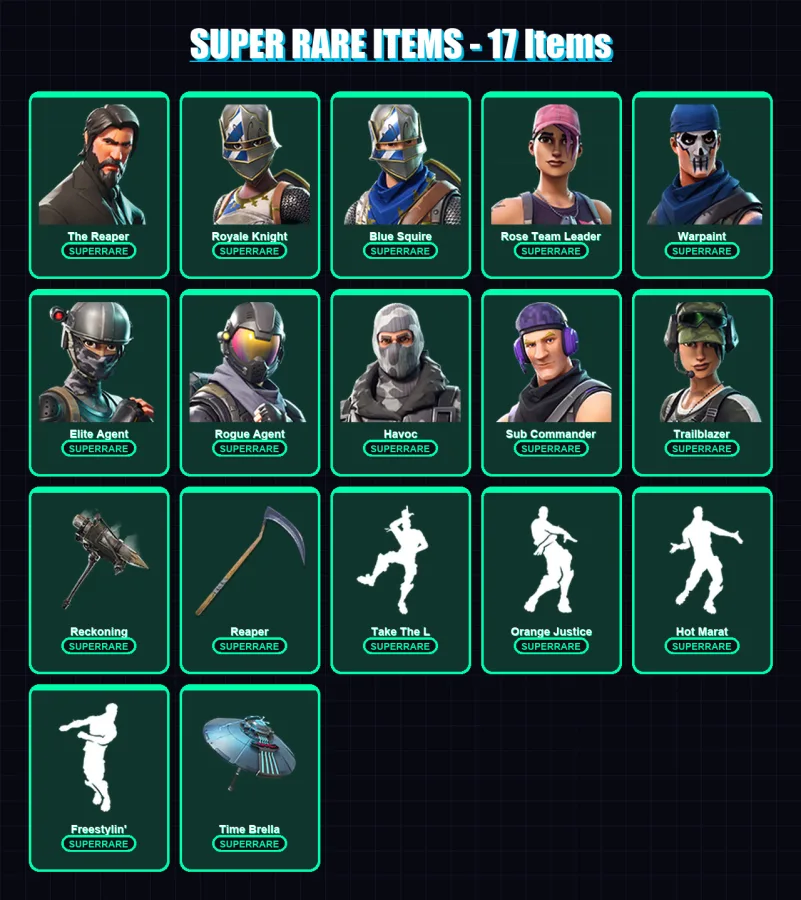 [PC/PSN] | OG Skull Trooper | The Reaper | Royale Knight | Blue Squire | Rose Team Leader | 96 skin | 59 pickaxe | 54 emote | 56 glider | Lv719