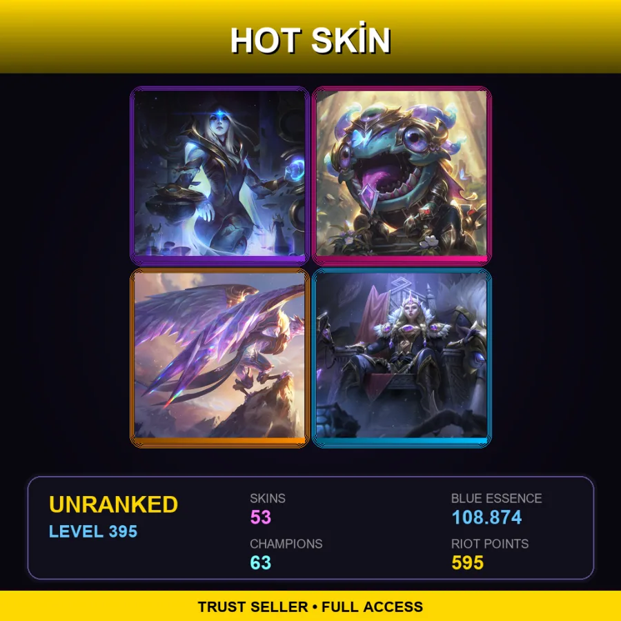 EUW | Lv395 | Unranked | 53 Skin | 63 Champ