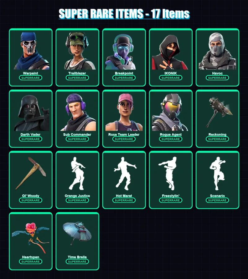 [PC/PSN] | Warpaint | Trailblazer | Breakpoint | IKONIK | Havoc | 148 skin | 158 pickaxe | 199 emote | 146 glider | Lv2111