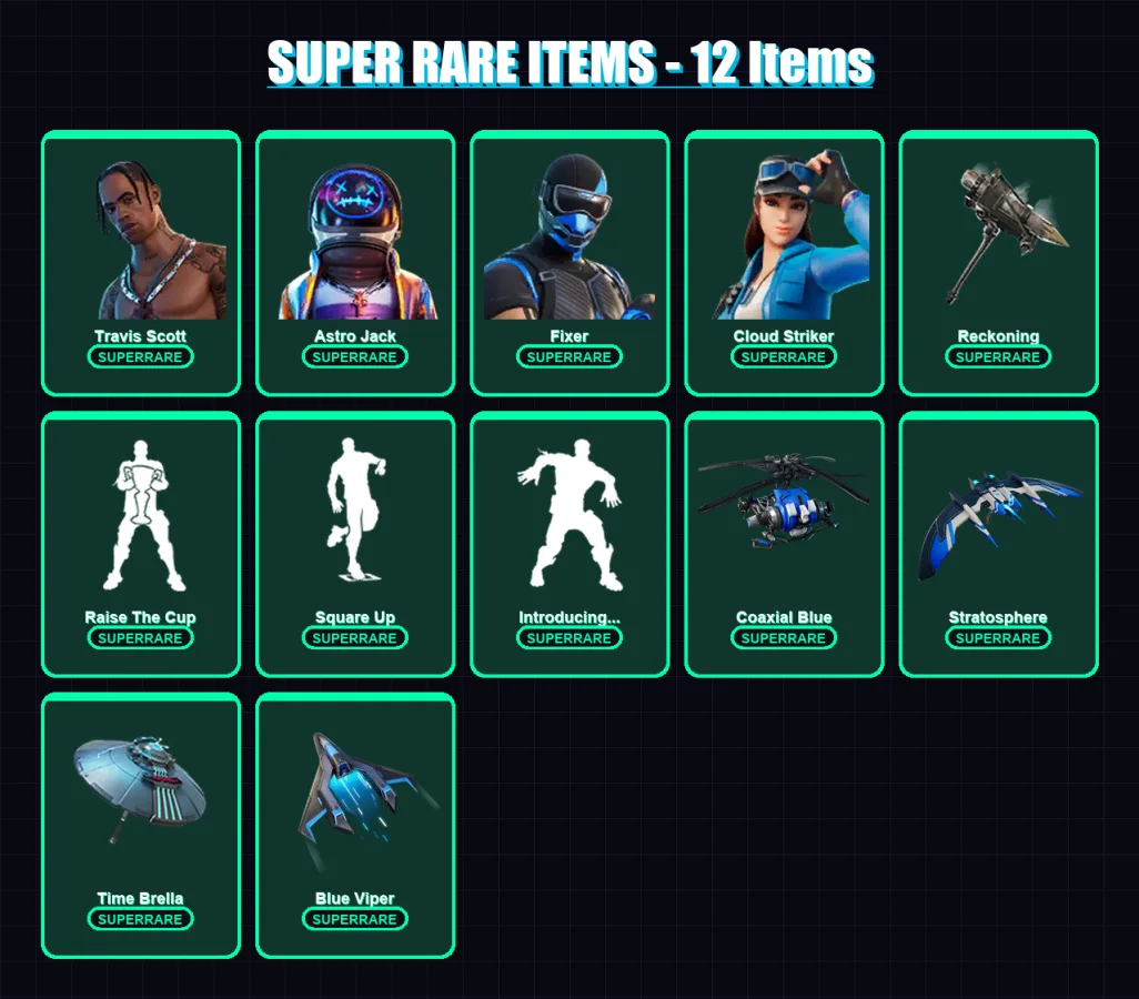[PS4/PS5/XBOX/PC] | Travis Scott | Astro Jack | Fixer | Cloud Striker | Dire | 160 skin | 143 pickaxe | 153 emote | 109 glider | Lv1287