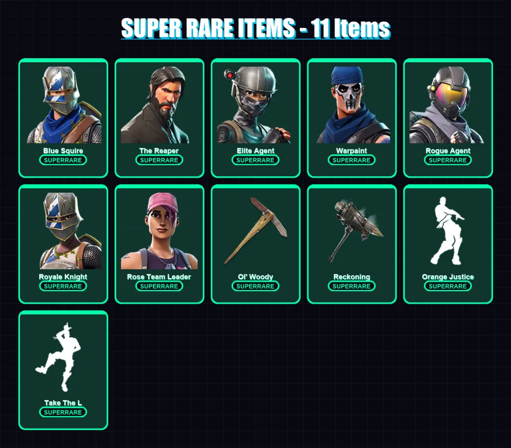 [PS4/PS5/XBOX/PC] | Blue Squire | The Reaper | Elite Agent | Warpaint | Rogue Agent | 51 skin | 31 pickaxe | 64 emote | 41 glider | Lv561