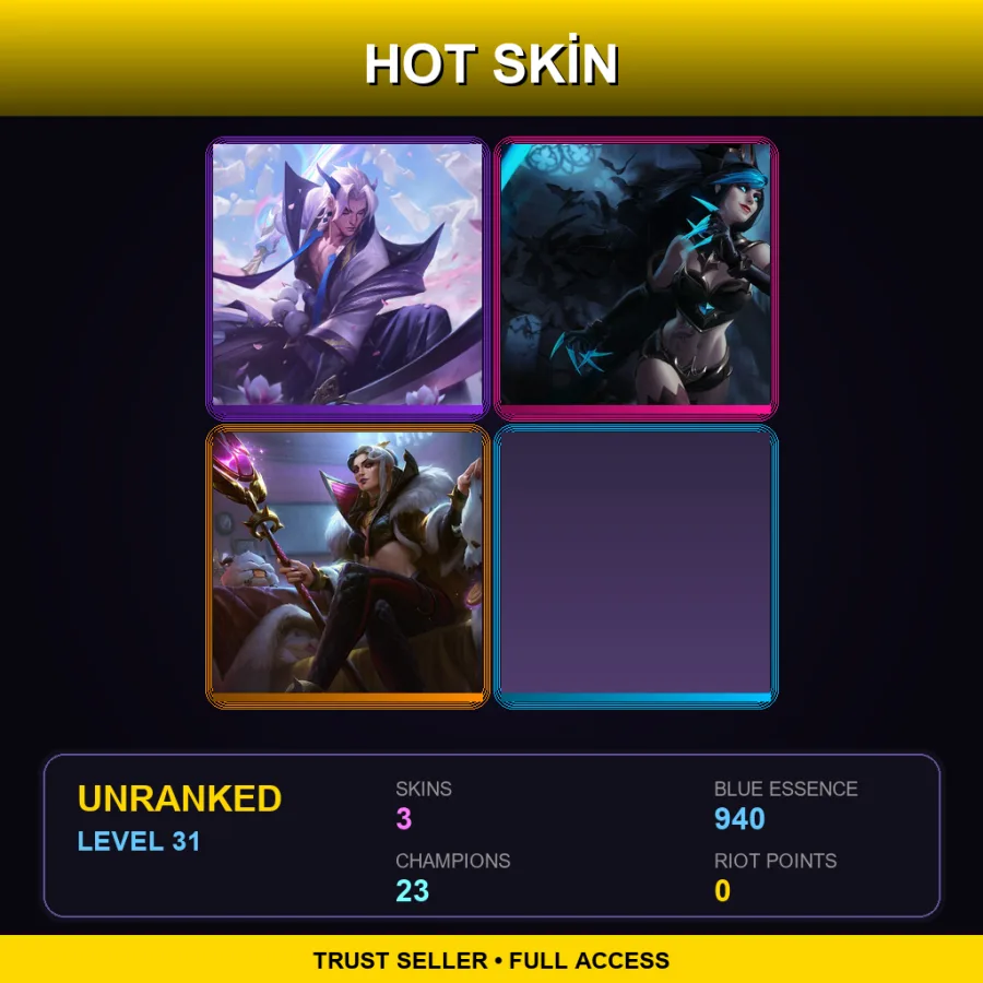 EUW | Lv31 | Unranked | 3 Skin | 23 Champ — LoL account
