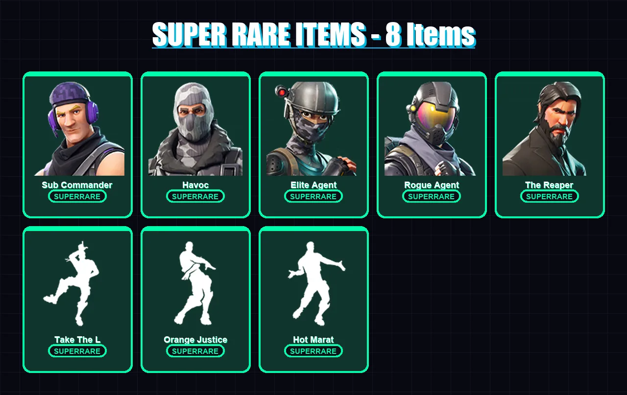 [PC/PSN] | Sub Commander | Havoc | Elite Agent | Rogue Agent | The Reaper | 38 skin | 34 pickaxe | 47 emote | 45 glider | Lv608 — Fortnite account