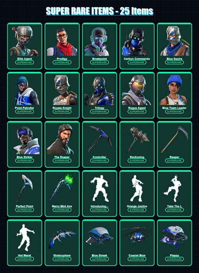 [PC/XBOX/PSN] | Elite Agent | Prodigy | Breakpoint | Carbon Commando | Blue Squire | 179 skin | 108 pickaxe | 120 emote | 94 glider | Lv1512