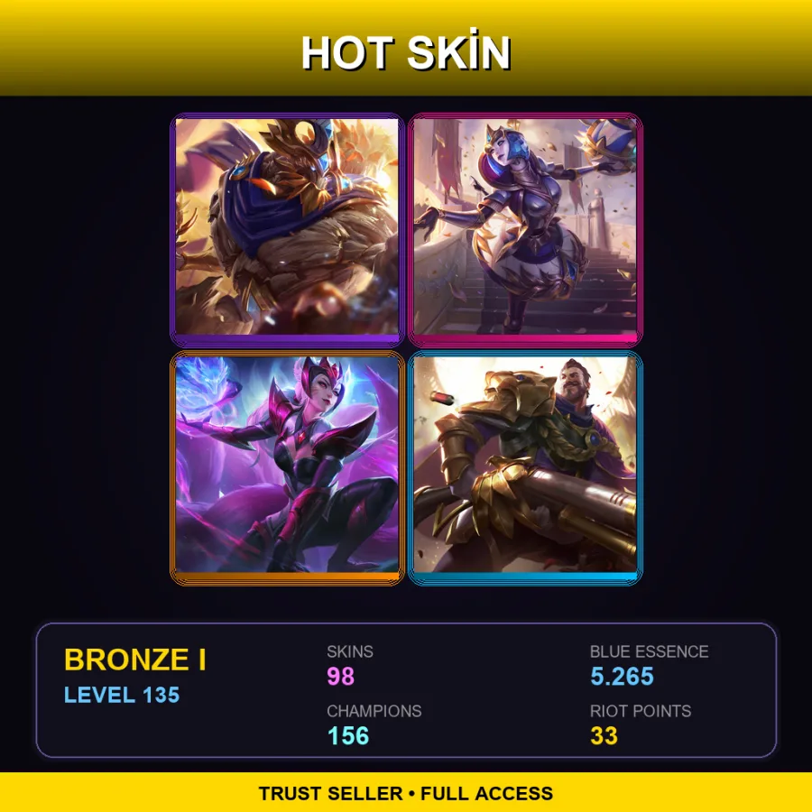 TR | Lv135 | Bronze I | 98 Skin | 156 Champ — LoL account